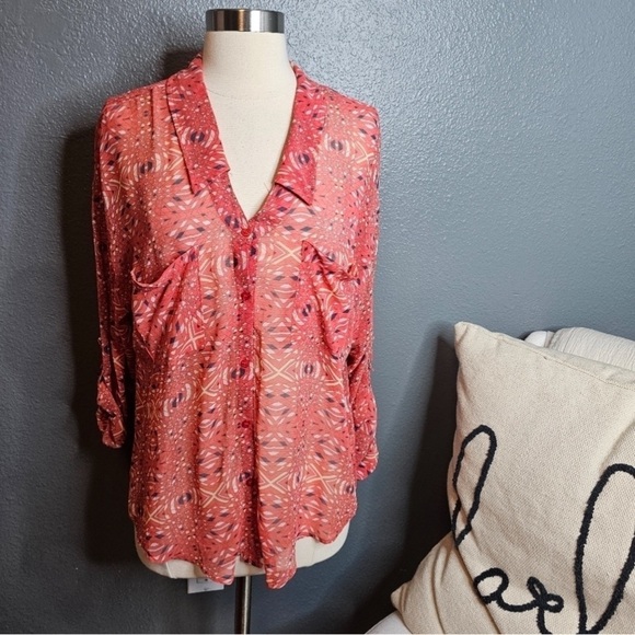 Free People Tops - Free People orange button front blouse size Medium